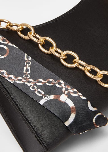 Quiz Black Satin Chain Shoulder Bag