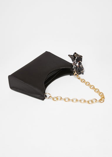 Quiz Black Satin Chain Shoulder Bag