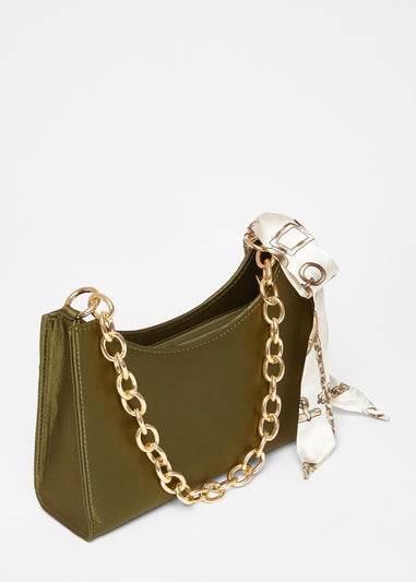 Quiz Green Satin Chain Shoulder Bag