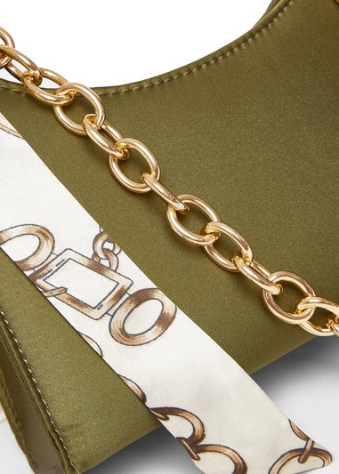 Quiz Green Satin Chain Shoulder Bag