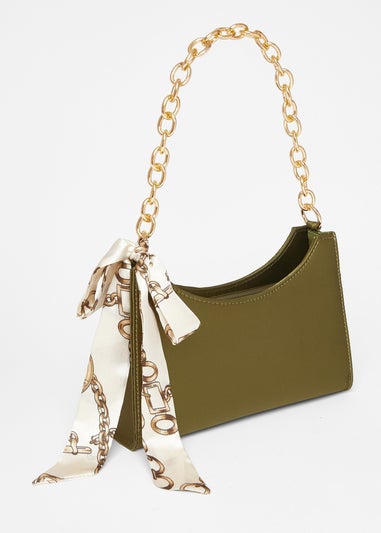 Quiz Green Satin Chain Shoulder Bag