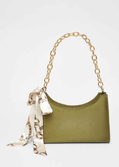Quiz Green Satin Chain Shoulder Bag