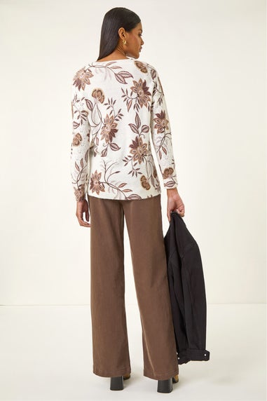 Roman Ivory Floral Print V-Neck Knit Jumper