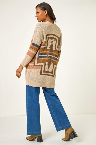 Roman Camel Stripe Knit Longline Cardigan