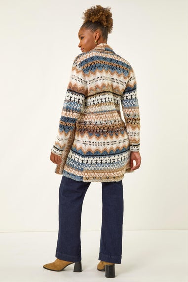 Roman Beige Boucle Jacquard Knitted Cardigan