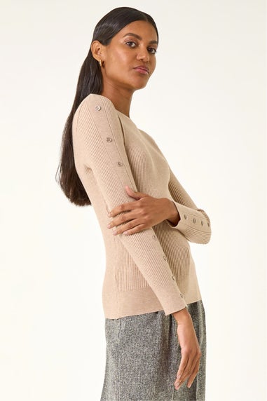 Roman Beige Button Ribbed Knit Jumper
