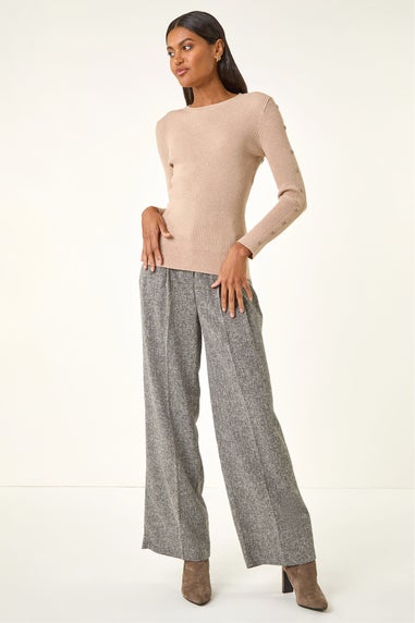 Roman Beige Button Ribbed Knit Jumper