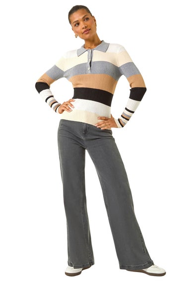 Roman Ivory Stripe Collar Buttoned Knit