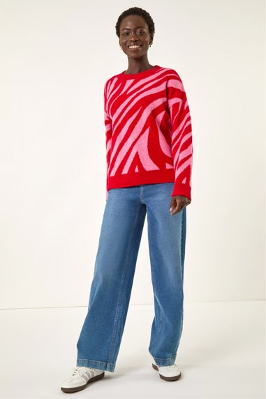 Roman Red Colour Block Knit Jumper