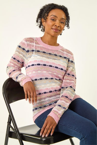 Roman Light Pink Petite Stripe Knitted Jumper