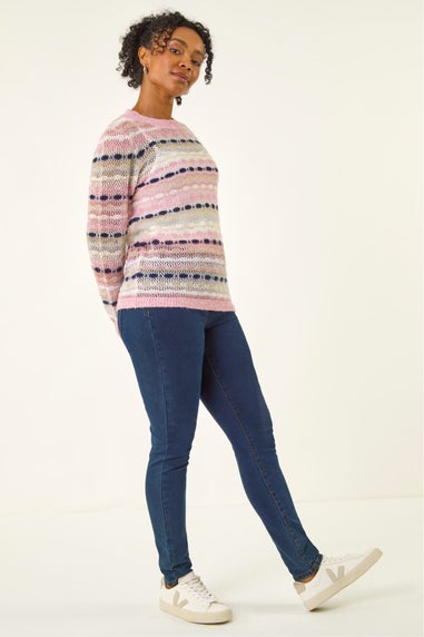 Roman Light Pink Petite Stripe Knitted Jumper