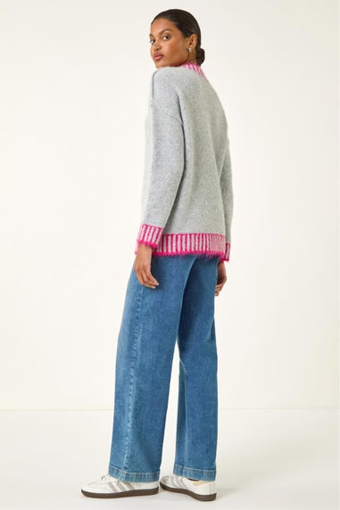 Roman Grey Contrast Colourblock Knit Jumper