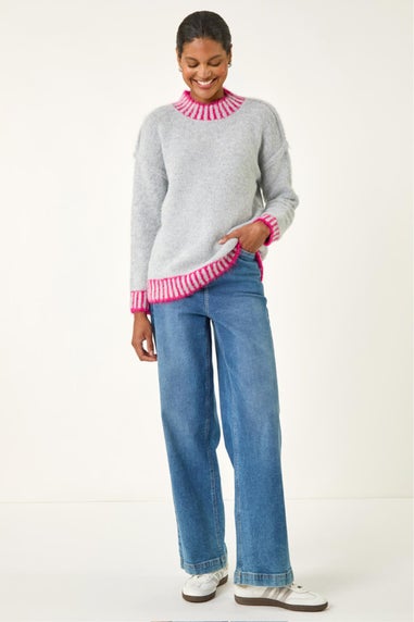 Roman Grey Contrast Colourblock Knit Jumper