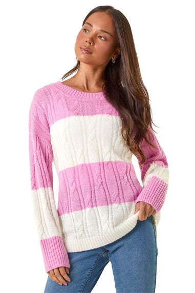 Roman Pink Petite Stripe Knitted Jumper