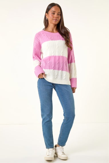 Roman Pink Petite Stripe Knitted Jumper