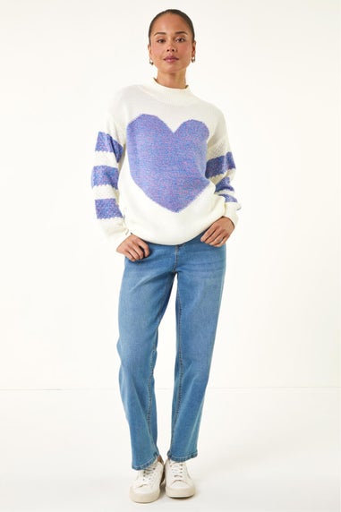 Roman Blue Petite Colour Block Heart Knit Jumper