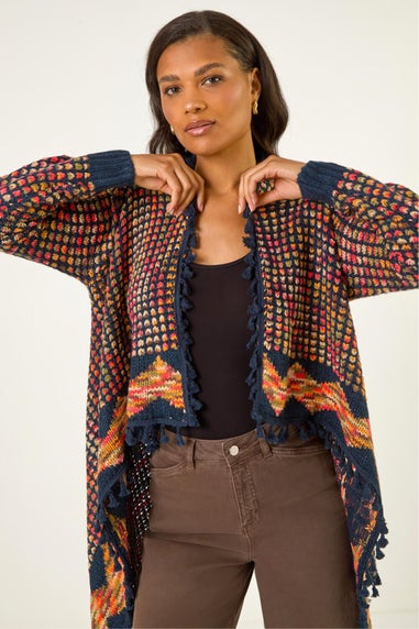 Roman Navy Ombre Tassle Poncho