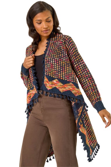 Roman Navy Ombre Tassle Poncho