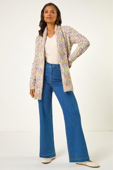 Roman Ivory Soft Knit Nep Longline Cardigan