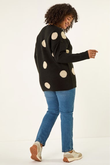 Roman Black Curve Large Spot Knit Jumper