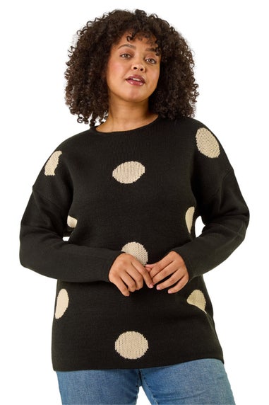 Roman Black Curve Large Spot Knit Jumper