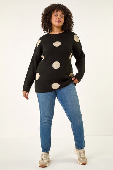 Roman Black Curve Large Spot Knit Jumper