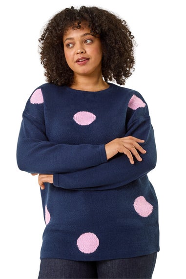 Roman Navy Curve Large Spot Knit Jumper