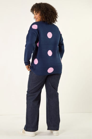 Roman Navy Curve Large Spot Knit Jumper