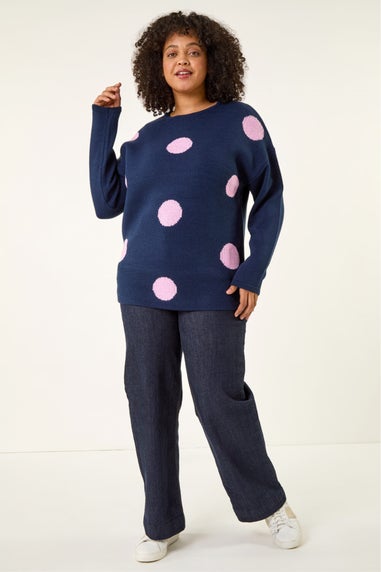 Roman Navy Curve Large Spot Knit Jumper