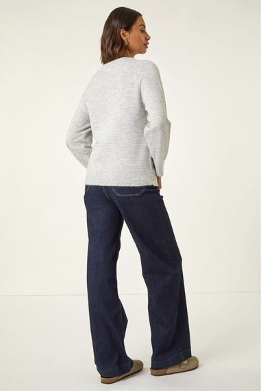 Roman Grey Floral Embroidered Knit Jumper