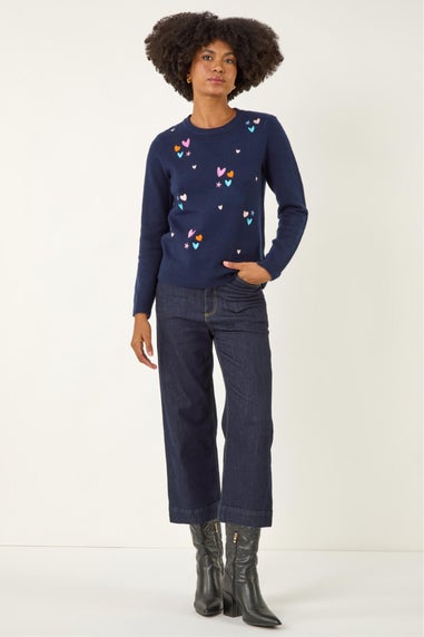 Roman Navy Heart Embroidery Knit Jumper