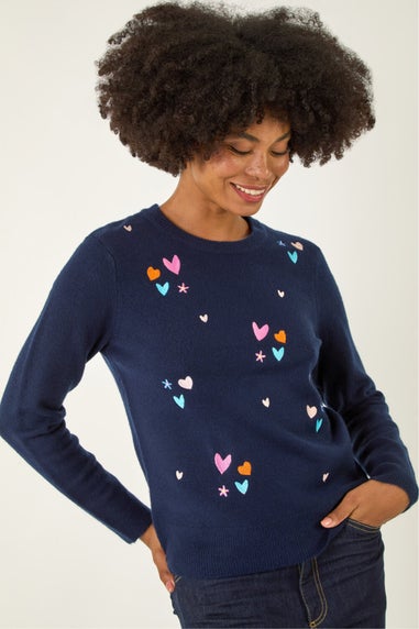 Roman Navy Heart Embroidery Knit Jumper