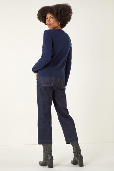 Roman Navy Heart Embroidery Knit Jumper