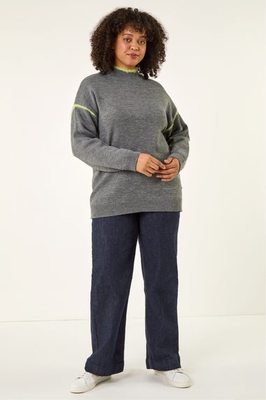 Roman Grey Curve Trim Detail Knit Jumper