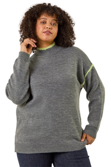 Roman Grey Curve Trim Detail Knit Jumper