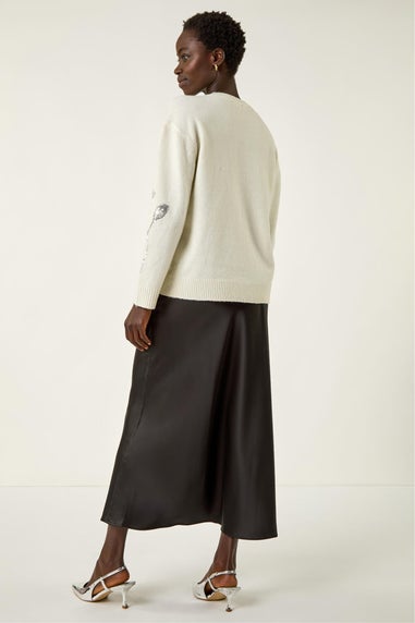 Roman Ivory Floral Sequin Knit Jumper