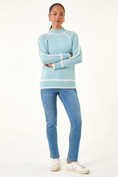 Roman Blue Petite Contrast Ribbed Knit Jumper