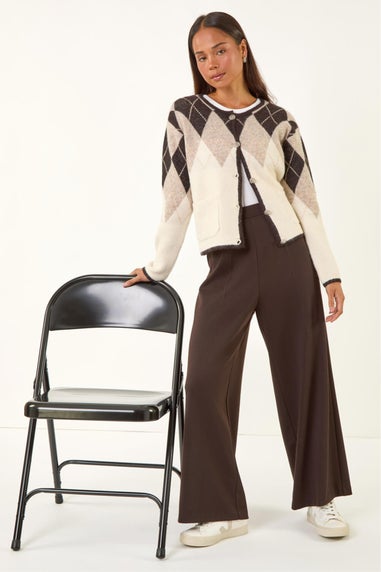 Roman Chocolate Petite Wide Leg Ponte Stretch Trouser