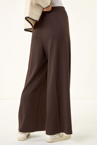 Roman Chocolate Petite Wide Leg Ponte Stretch Trouser