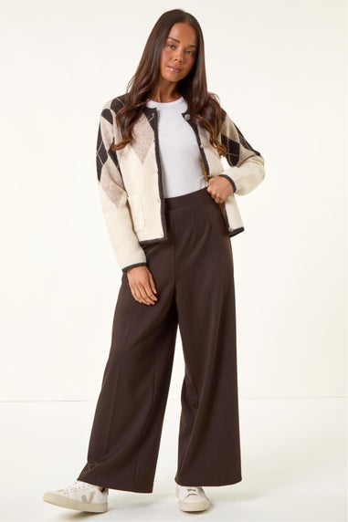 Roman Chocolate Petite Wide Leg Ponte Stretch Trouser