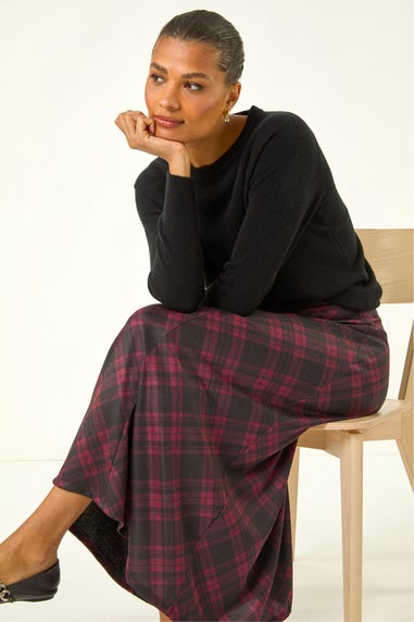 Roman Wine Panelled Check Midi Skirt