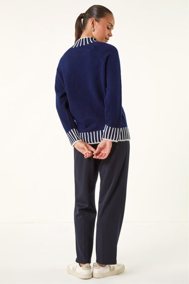 Roman Navy Petite Contrast Detail Knit Jumper