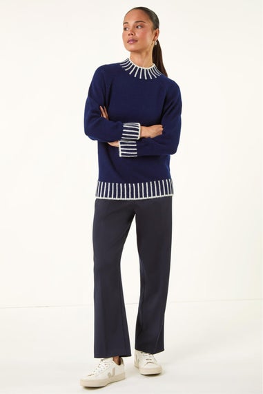 Roman Navy Petite Contrast Detail Knit Jumper