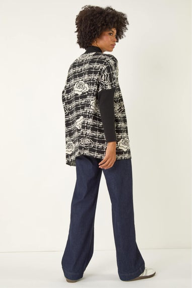 Roman Black Plaid Rose Detail Knit Jumper