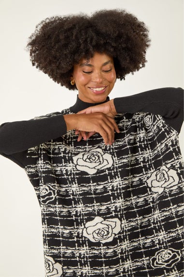 Roman Black Plaid Rose Detail Knit Jumper