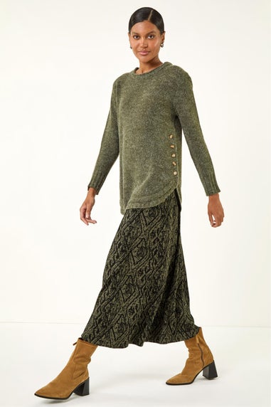 Roman Khaki Abstract Diamond Print Midi Skirt
