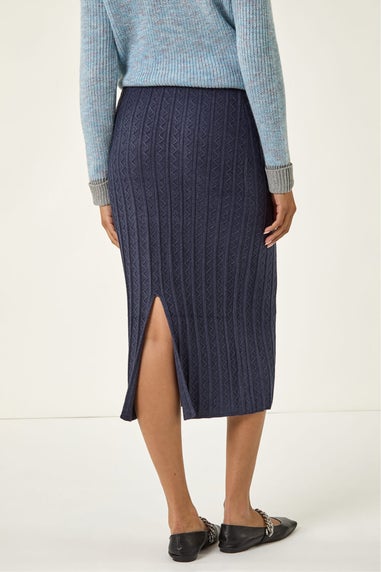 Roman Denim Cable Knit Midi Pencil Skirt