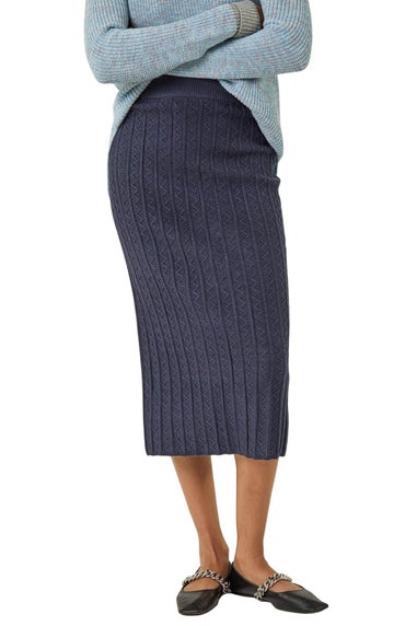 Roman Denim Cable Knit Midi Pencil Skirt