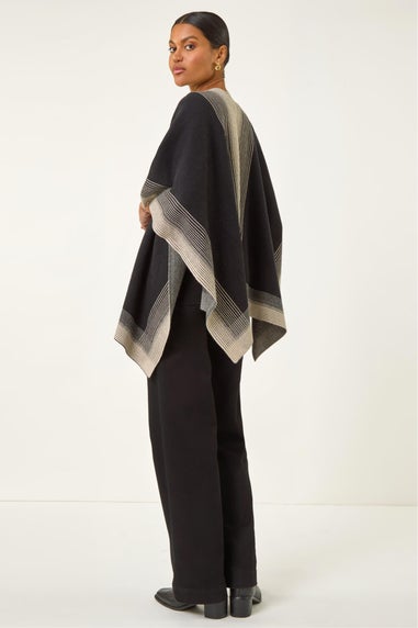 Roman Black Gradient Longline Knit Poncho
