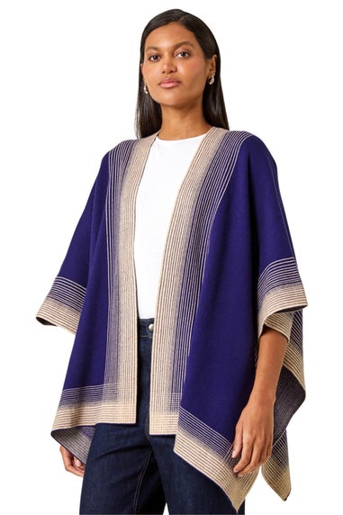Roman Blue Gradient Longline Knit Poncho